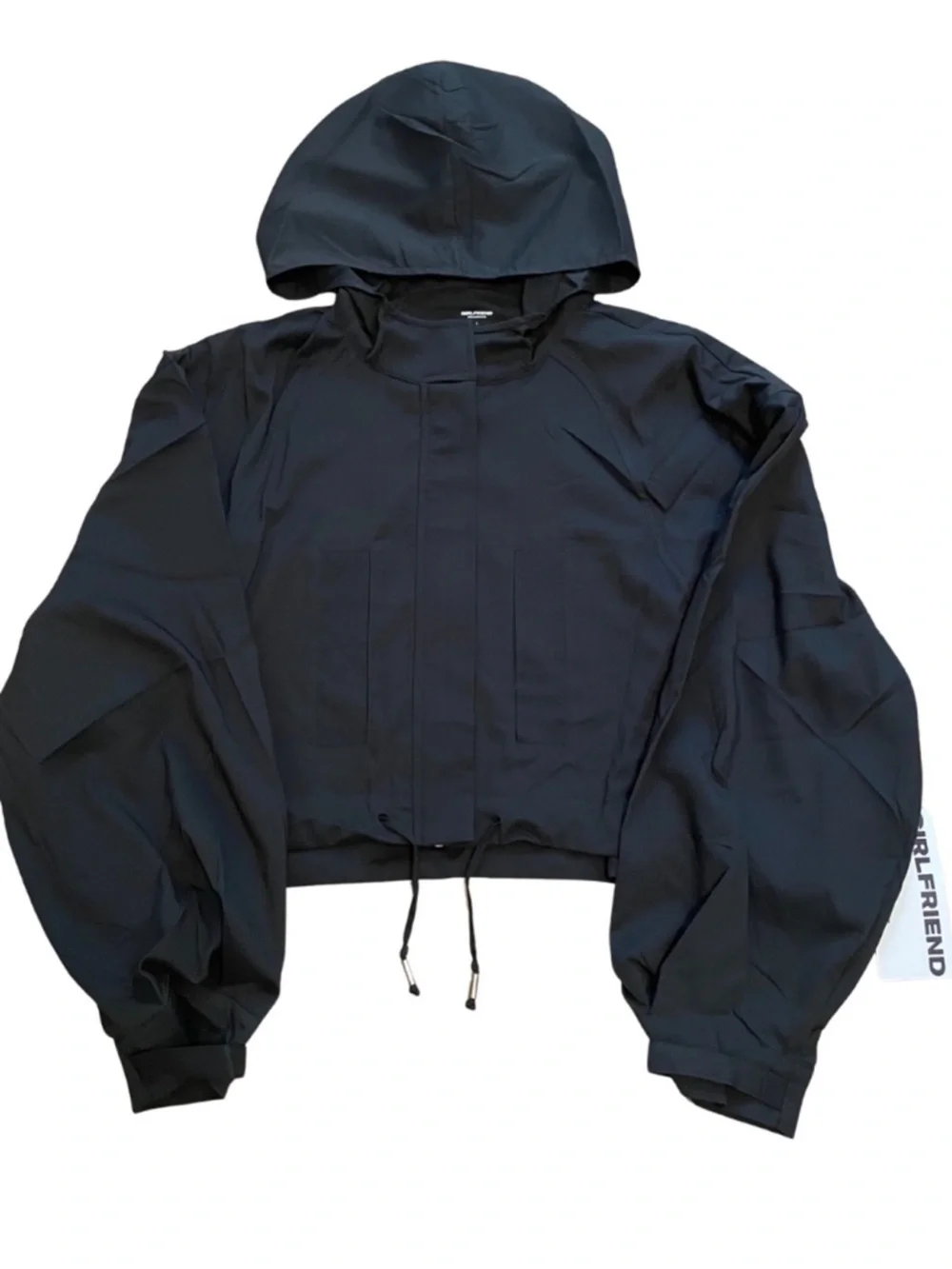 girlfriend collective Black Cropped Hooded Bomber Jacket